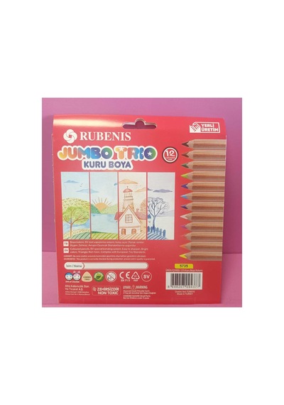 Jumbo Trio 12 'li Kuru Boya Kalemtıraş Hediyeli Çok Renkli