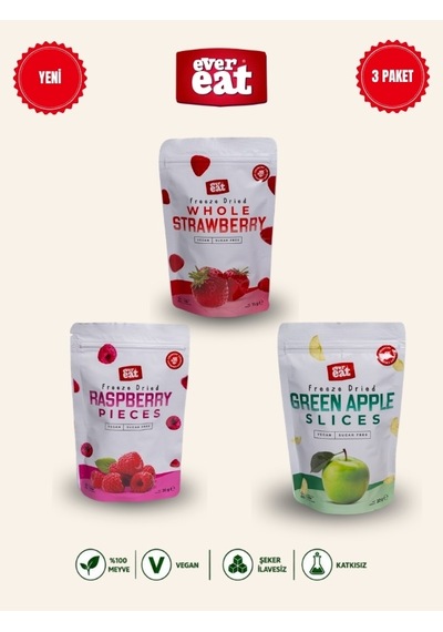 Evereat Çilek-frambuaz-elma Freeze Dry Meyve Cipsi 3'lü Paket Gurme Atıştırmalık 1 Adet