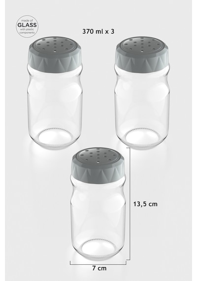 Renga Lexa 370 Ml 3'lü Cam Baharatlık Seti 161016 Gri Gri