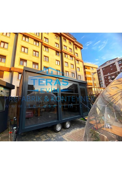 300 X 500 Teras Evim Tiny House Ahşap Desen Fugalı Betopan Kendinden Çatılı Tek Oda Giyotin Pencere