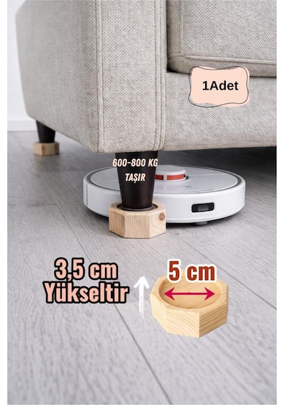 Robot Süpürge İçin Doğal Ahşap Koltuk Baza Yükseltici 3,5 Cm Yükseltir, Çap 5 Oyuklu Takoz 1 Adet Diğer