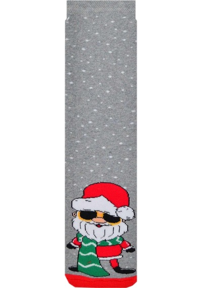 Dode Flora Kadın Pamuk Havlu Noel Baba Desenli Yılbaşı Çorabı Gri