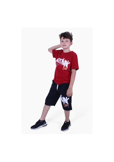 Fyk Kids Dg-nuk Yazı Baskılı Erkek Çocuk Yazlık Takım Kırmızı