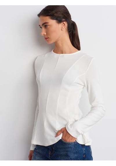 Dilvin 32090 Uzun Kollu Peplum Top-ekru Ekru