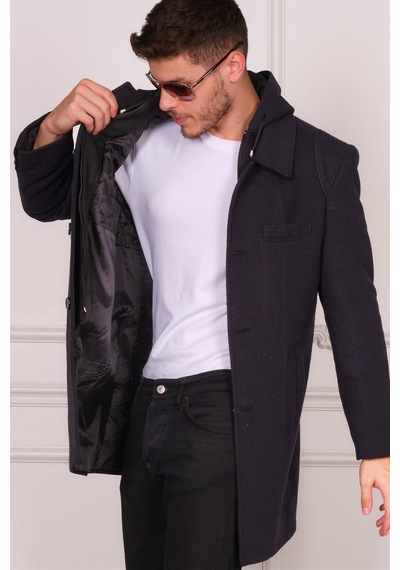 Plt8335 Dewberry Erkek Palto-Desenli Lacivert-Desenli Lacivert