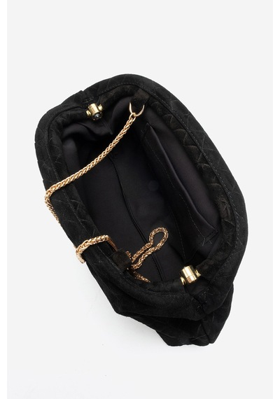 Dericlub Althea Kadın Örgü Desenli Clutch El Çantası Gerçek Süet Deri Siyah