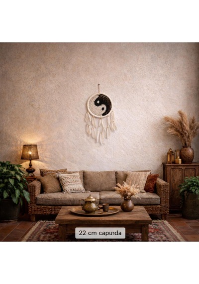 Yin Yang Rüya Kapanı Duvar Süsü El Yapımı Makrome Dreamcatcher Bohem Duvar Dekoru Tüylü Bambu Kasnak Ev Dekorasyonu 73446386