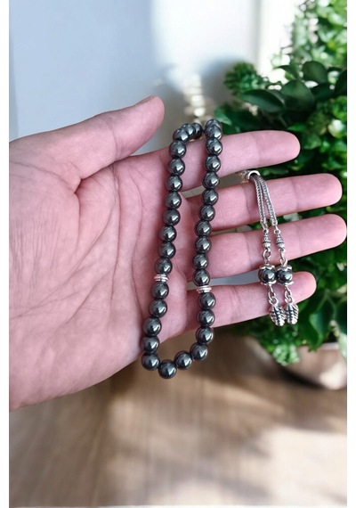 Hematit Tesbih 33' Lük Tesbih Orijinal Doğal Taş Renk Atmaz 1. Kalite Doğal Taş, 10 Mm Gri Gri