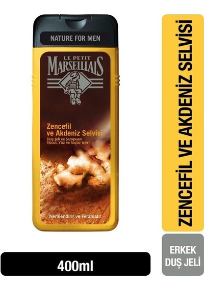 Le Petit Marseillais Men Serisi Zencefil ve Akdeniz Selvisi Duş Jeli ve Şampuan 400 ML