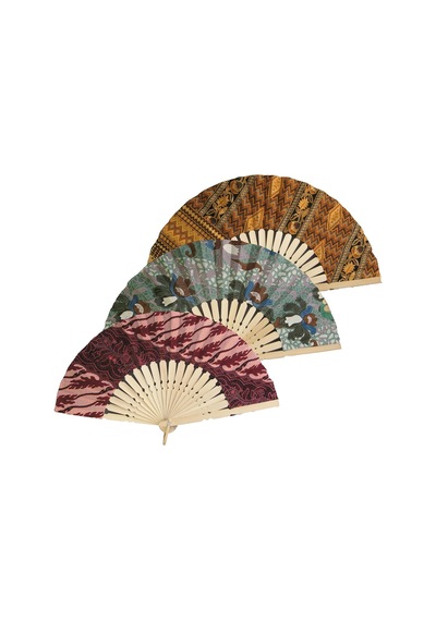 Endonezya Batik Kumaş Bambu Ahşap Yelpaze 27 Cm El Yapımı Vintage Japon El Fanı Büyük Boy 2 Adet