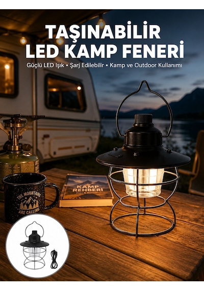 4 Fonksiyonlu Dekoratif Kamp Lambası Tungsten Ampul, Usb Çıkışlı Yeni Nesil - Lisinya Siyah