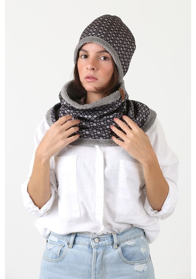 Hamur Gri Kadın Bere Ve Boyunluk 2li Set Takım Unisex Bb-098 Çok Renkli