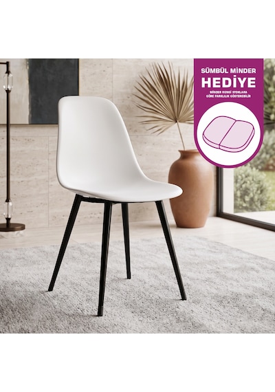 Vilinze Eames Siyah Ahşap Ayak Plastik Beyaz Sandalye