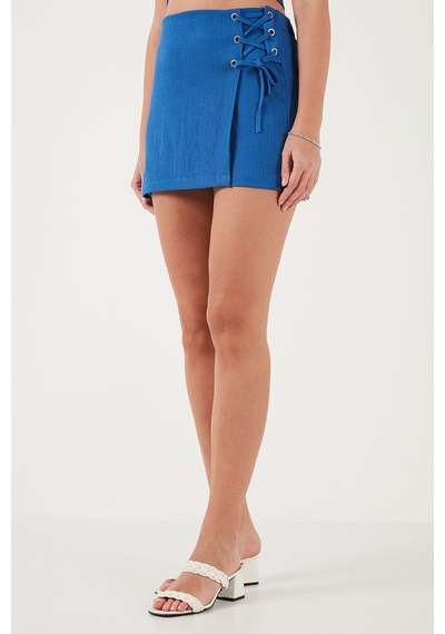 Lela Streç Bağlamalı Slim Fit Yüksek Bel Mini Bayan Şort Etek 5865745 Saks Lela Streç Bağlamalı Slim Fit Yüksek Bel Mini Bayan Şort Etek 5865745 Saks