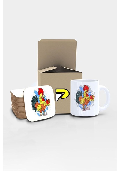Horoz Tasarımlı Baskılı Kupa Bardak Seti, Eğlenceli Özel Hediye Mug Çok Renkli