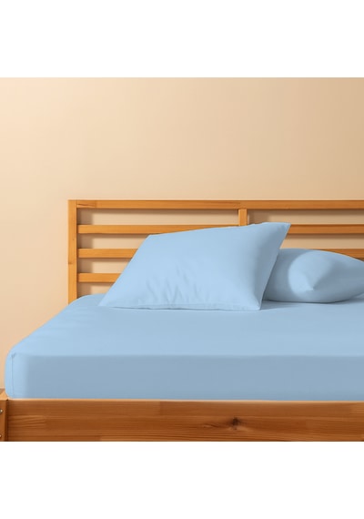 %100 Pamuklu Çift Kişilik Lastikli Çarşaf 180x200+25 50x70 Yastık Kılıfı 2 Adet Mavi