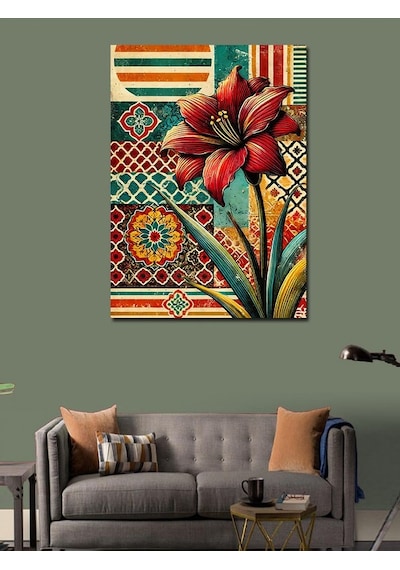 Kanvas Tablo Desenli Kırmızı Çiçek Motifi 100cmx140cm