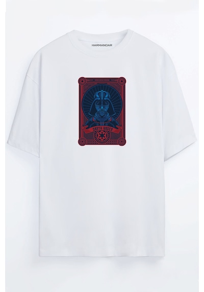 Star Wars Fan Art Koleksiyon Kartları Baskılı Oversize T-shirt Darth Vader-beyaz