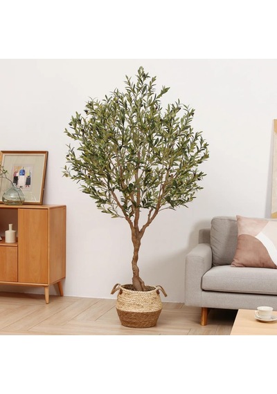 Yapay Zeytin Ağacı Doğal Kök Detaylı Büyük Dolgun Model Siyah Saksıda 190cm Yapay Ağaç