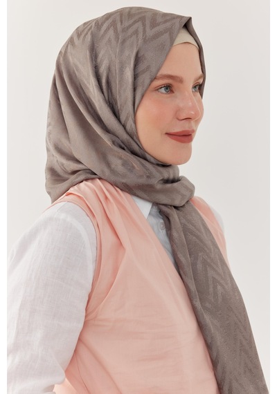 Mirsoy Scarf Zikzak Desen Parlak Jakar Şal - Gri Gri