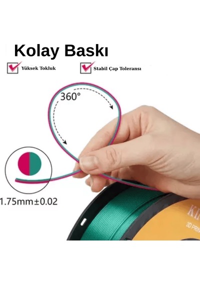 Kingroon Çift Renk Kırmızı - Yeşil Pla Silk Filament 1.75 Mm 1000gr