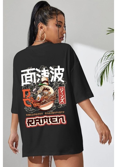 Flood Of Style Unisex Ramen Baskılı Tshirt Siyah