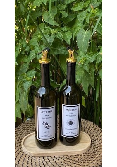 Ahşap Standlı 750 Ml Amber Yeşil Şişe Altın Akıtıcılı Etiketli Ya