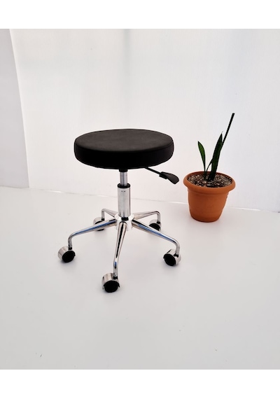 Pulsar Siyah Deri Tekerlekli Tabure