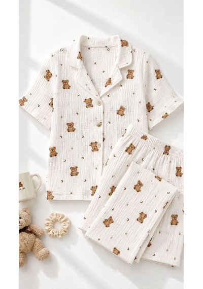 Suısy Teddy Ayıcık Desenli Uzun Pijama Takımı Çok Renkli