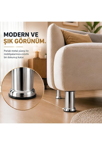 18 Adet Metal Destek Ayağı 12 Cm Krom Mobilya Kanepe Baza Koltuk Ünite Ayakları Metrik 8 Civatalı İnce Diş