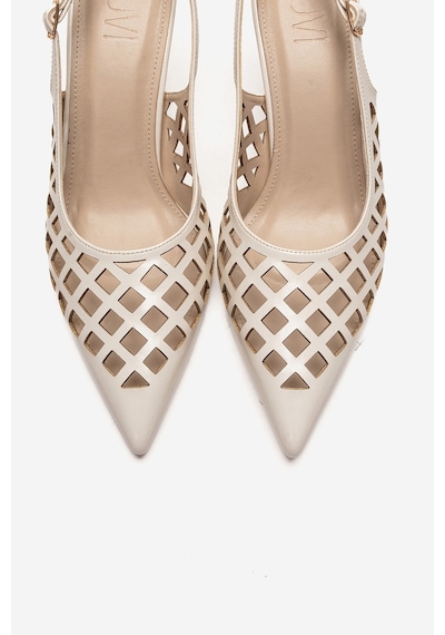 Luvishoes Jever Bej Cilt Lazer Kesim Sivri Burun Slingback Kadın İnce Topuklu Ayakkabı Bej