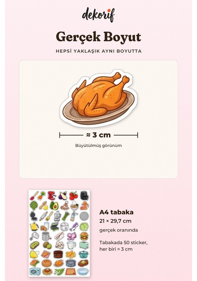 Renkli Mutfak Sticker Seti 100 Adet - Gereçleri Tarif Malzemeleri Ajanda Journal Defter Çıkartma Çok Renkli
