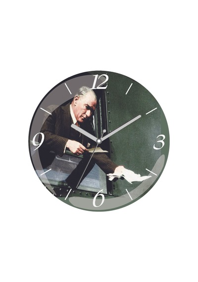 Atatürk Vatandaş Mektup Çap 30cm Sessiz Akar Bombeli Gerçek Cam Duvar Saati Siyah