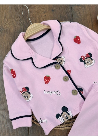 Çilek Desenli Kruvaze Yaka Pijama Takımı 4bb2 Pembe