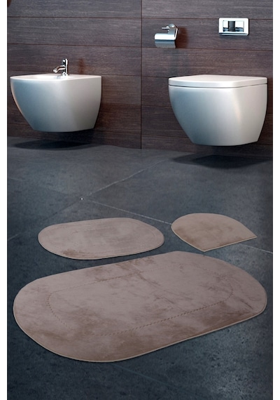 Bonny Home Rivora Vizon 3'lü Banyo Halısı Paspası Seti Kaymaz Taba Vizon