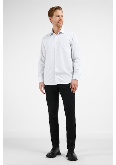 İmza Beyaz - Siyah Çizgili Desen Sert Yaka Uzun Kol Cepli Comfort Fit Pamuklu Gömlek 1004255275 Beyaz - Siyah