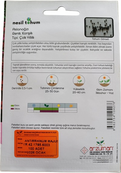 Nesil Tohum Aslanağzı Çiçek Tohumu 100 Adet