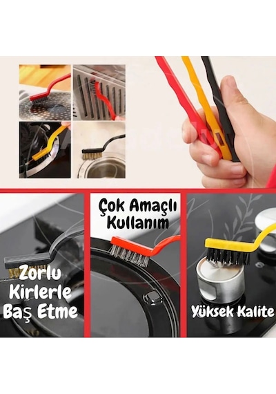 Mutfak Temizlik Tel Fırçası 3 Lü Set Ocak, Fırın Ve Diğer Yüzeyler İçin Pratik Temizlik Araçları