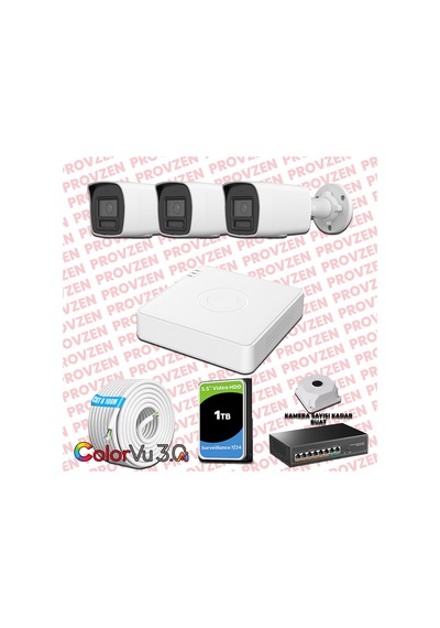 Provzen Hikvision 3 Kameralı 4mp Ip Colorvu 3.0 Güvenlik Sistemi Aı İnsan Araç Algılama Mikrofon Ve Işıklı Alarm