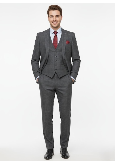 Presto Erkek Slimfit 6 Drop Yelekli Takım Elbise Siyah 786-022 Siyah
