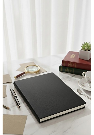 A4 Kareli Defter 160 Yaprak 1 Adet Siyah Termo Deri Kapaklı Defter 21x29cm Okul Defteri Kareli Defter Deri Kapaklı