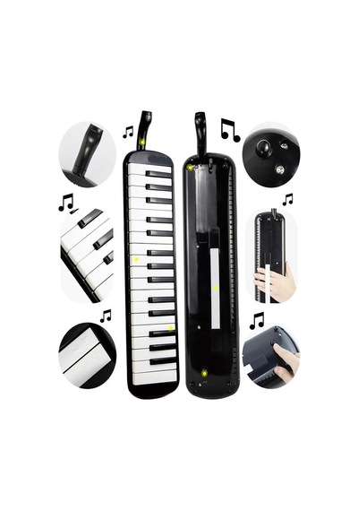 Melodika 32 Tuşlu Siyah Bez Çantalı 1 Adet Müzik Defteri A4 Plastik Kapak 40 Yaprak Spralli 1 Adet Hortumlu Melodika Askılı Taşıma Kulplu Okul Öğrenci