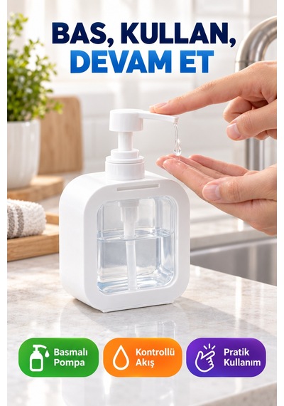 400 Ml Tezgâh Üstü Sıvı Sabunluk Şeffaf Hazneli Banyo Mutfak Lavabo Bulaşık Deterjanlık 1 Adet Beyaz