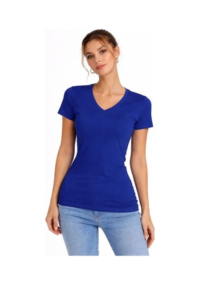 Meleners T-shirt V Yaka Slim Fit Likralı Tişört Günlük Basic Body - İndigo