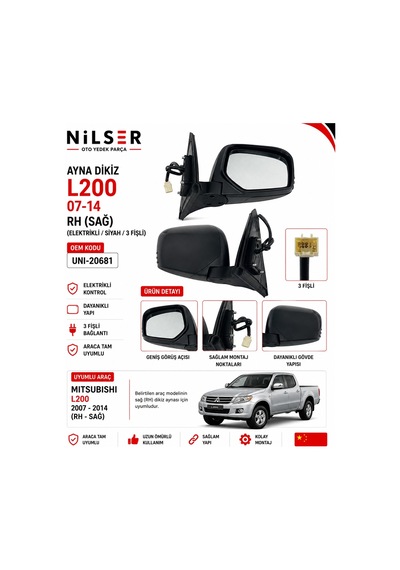 Mitsubishi L200 Dikiz Ayna Dış Sağ 2007-2014 3fişli