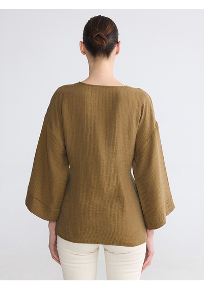 Lcw Everyday Yeşil Kruvaze Yaka Müslin Oversize Kadın Kimono