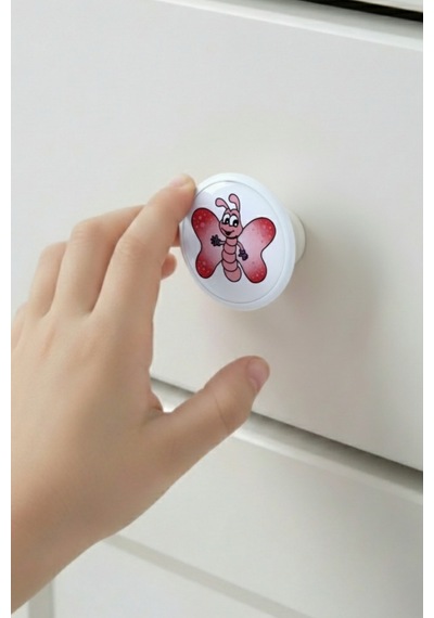 Pembe Kelebek Çocuk Odası Mobilya Kulbu - 55 MM - Abs Plastik Tekli Düğme Dolap ve Çekmece Kulpu Pembe