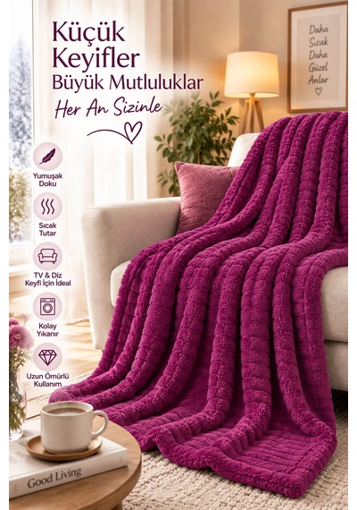 Tek Kişilik Peluş Tv Diz Battaniyesi 100x175 Cm Mor