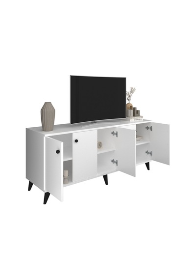 Simple Tv Ünitesi 3 Raflı 5 Kapaklı 150x44x64 Beyaz Beyaz