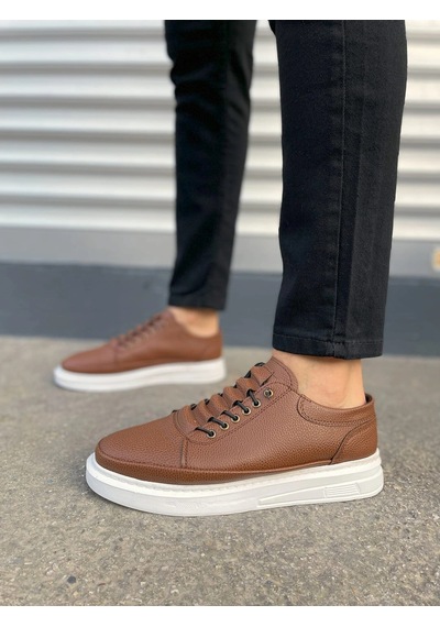 Mevese Emirp Cilt Bağcıklı Erkek Sneaker Günlük Ayakkabı - Taba Beyaz